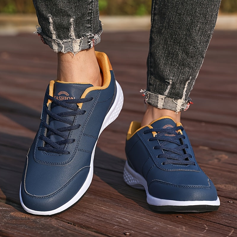 VanWeir Lightweight Men'S Shoes | Navy Blue/White, Lace-up sneakers with MD/TPR Sole, Breathable Fabric Lining for Outdoor, Hiking & Casual Wear