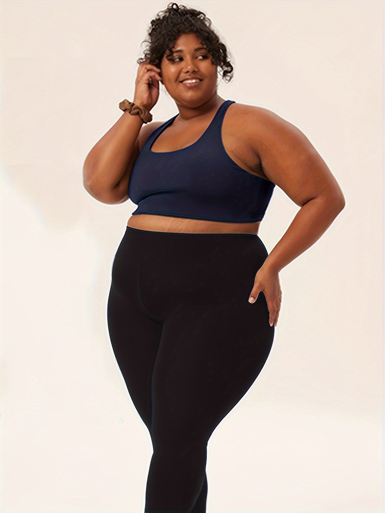 Plus Size High Waist Solid Color Stretchy Leggings, Women's Plus High Stretch Yoga Leggings, Sports Pants Spring/Autumn