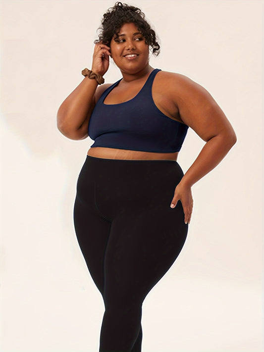 Plus Size High Waist Solid Color Stretchy Leggings, Women's Plus High Stretch Yoga Leggings, Sports Pants Spring/Autumn