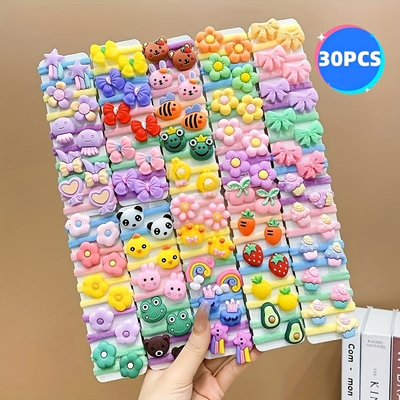 10pcs/20pcs/30pcs Cute Cartoon Animal and Flower Hair Ties for s - Soft Elastic Ponytail Holders, Perfect Gift, Mixed Colors Set