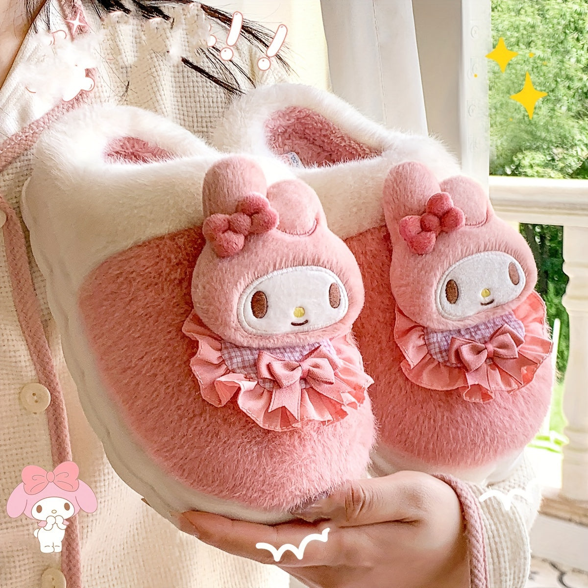 Sanrio Official Licensed  & Pochacco Women's Plush Slippers - Cute Anime Character House Shoes with Fuzzy Lining, Soft Fabric Upper & Sole, Winter Warmth for Indoor/ Use, Cozy Casual Footwear for Home & Daily Wear (/Purple/Br