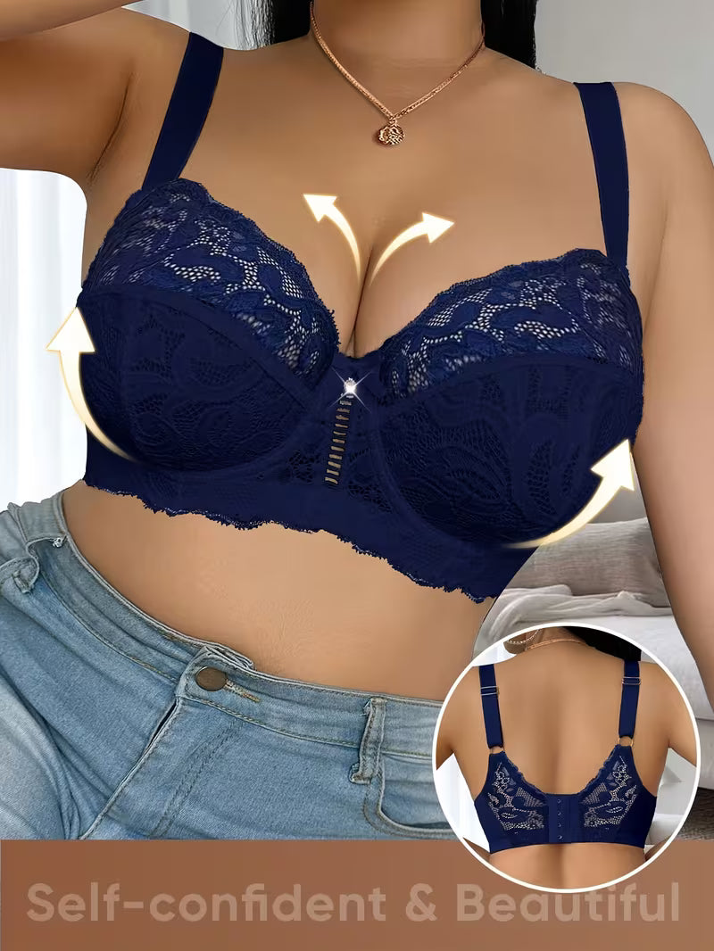 1pc Plus Size Women's Elegant Lace Patchwork Bra with Underwire Support - Full-Coverage for Plus Size (No Padding)