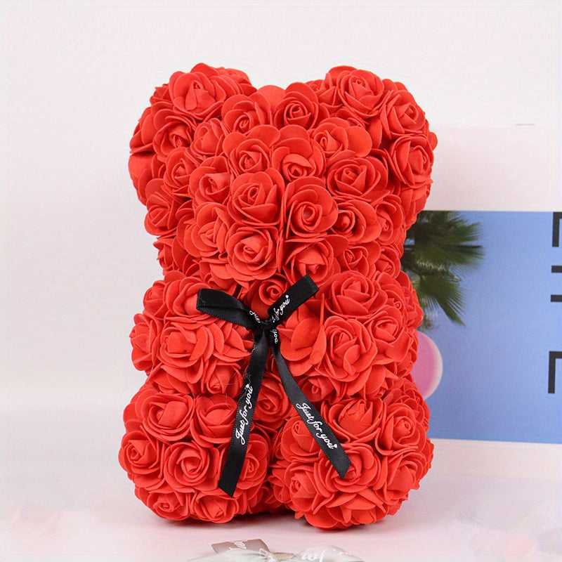 Single Artificial Rose Bear - Soft, Realistic, and Lifelike Flower Petals, Exquisite Craftsmanship, Romantic Gift for Every Occasion, Anniversary, Birthday, Wedding, Valentine's Day, and More - No Box Included