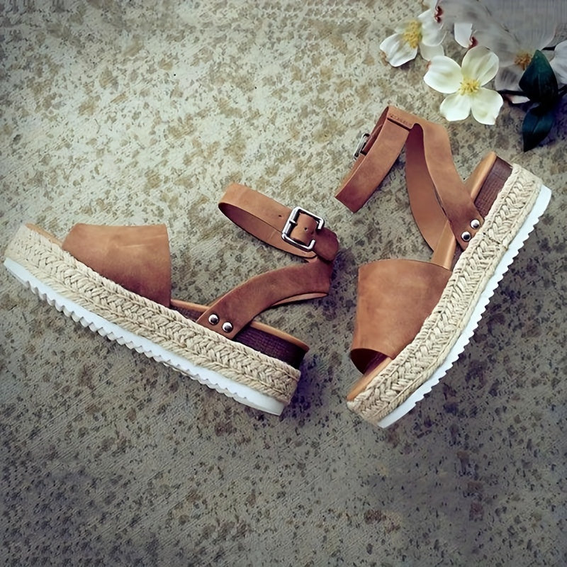 Chic Womens Open Toe Platform Espadrilles - Ankle Strap, Lightweight, Non-Slip Sole - Versatile Summer Sandals