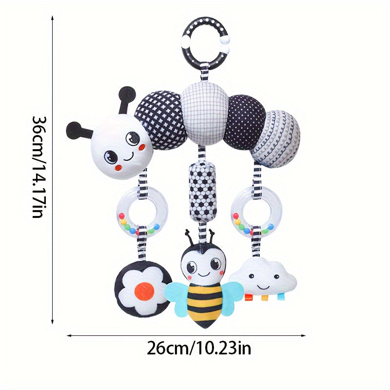 [Soft Animal Plush Toys] Soft Black and White Animal Wind Chime Plush Toys | for Baby Car Seat & Stroller, Hanging Rattle Toys | Ideal Christmas Gift for Infants 0-3 Years Old, Chinese Mainland Origin