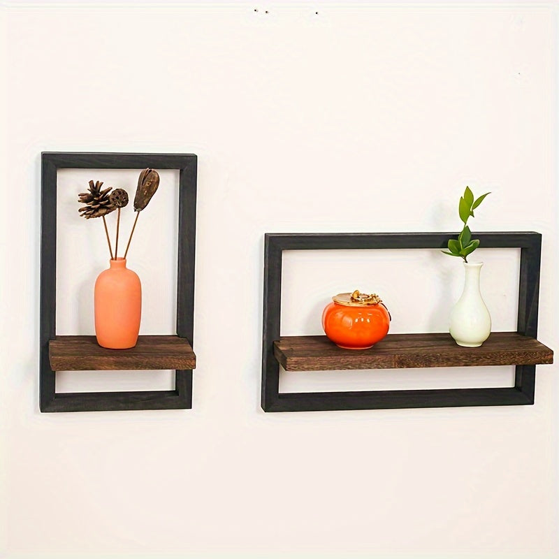 Black and Brown Wall Shelf, Wooden Square Wall Shelf, Photo Frame Display Rack, Candle Display Rack, Flower Display Rack, Photo Album Display Box, Potted Plant Display Rack, Used for Home Room, Living Room, Office Decoration