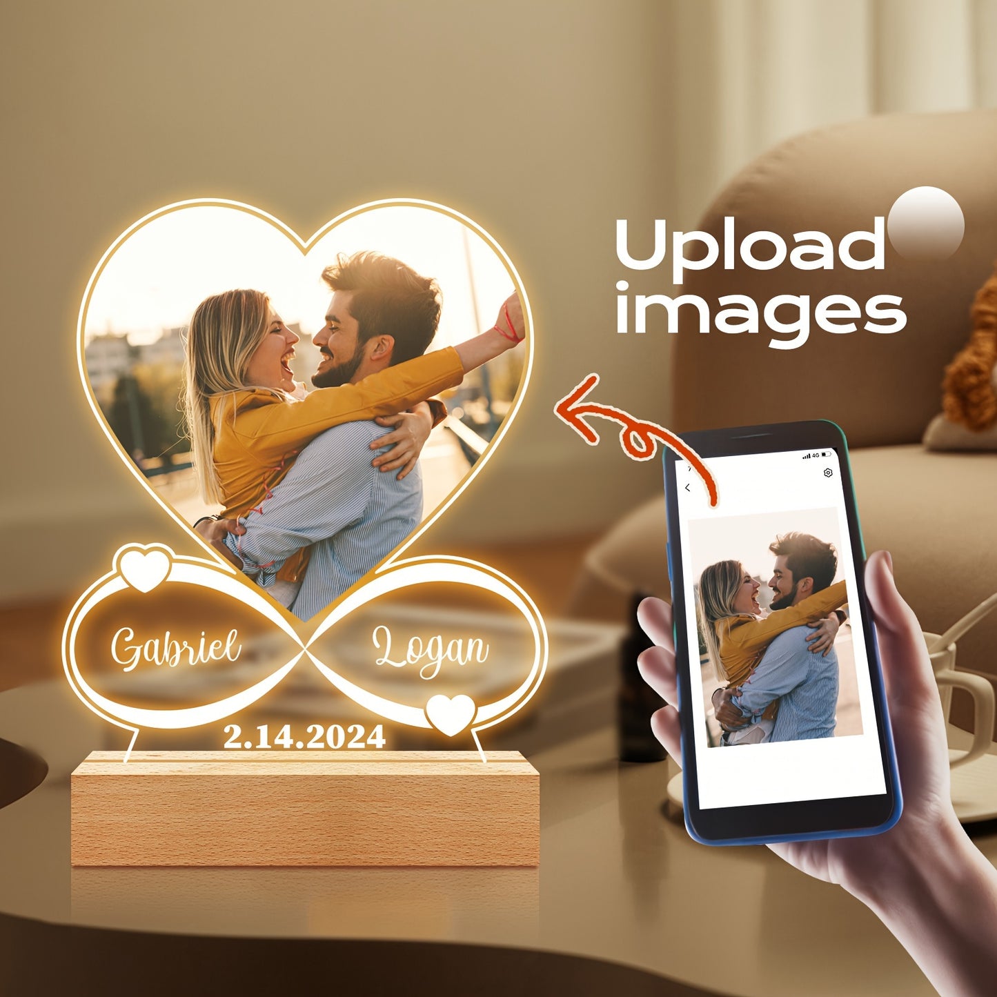 Personalized Customized Acrylic LED Night Light Photo frame Valentine'S Day Gift for Partner Family Mom Dad Daughter Son Wife Pet Plaque Wall Lamp Birthday Wedding Anniversary Father Mothers Day Gifts