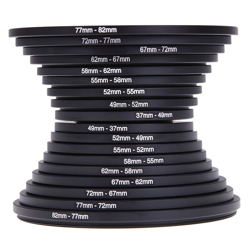 18pcs Camera Lens Filter Step Up And Step Down Lens Filter Stepping Adapter Ring 37 49 52 55 58 62 67 72 77 82mm For Nikon, Canon, Sony, Pacasonic, Fuji Pentax Olympus And Other SLR DSLR Camera Lens