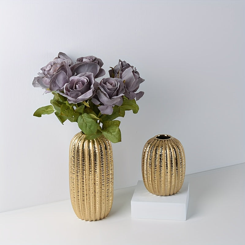 1pc Modern Simple Ceramic Vase Ornament Creative Golden Flower Vase Home Living Room Soft Decoration Dried Flower Vase