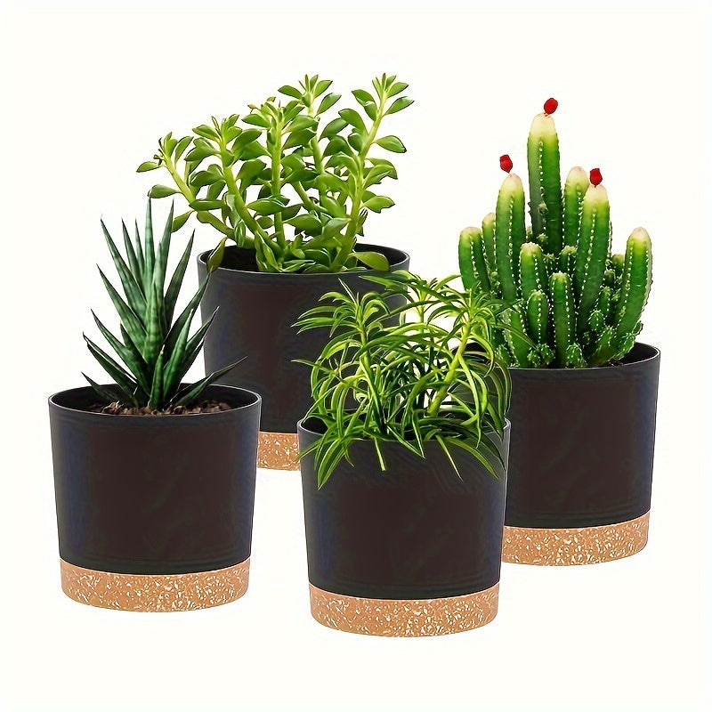 4pcs, 12.7 Cm Flower Pots, Indoor Plant Pots With Drainage Holes And Removable Base, Saucer Style Modern Decoration For Outdoor Garden Planters