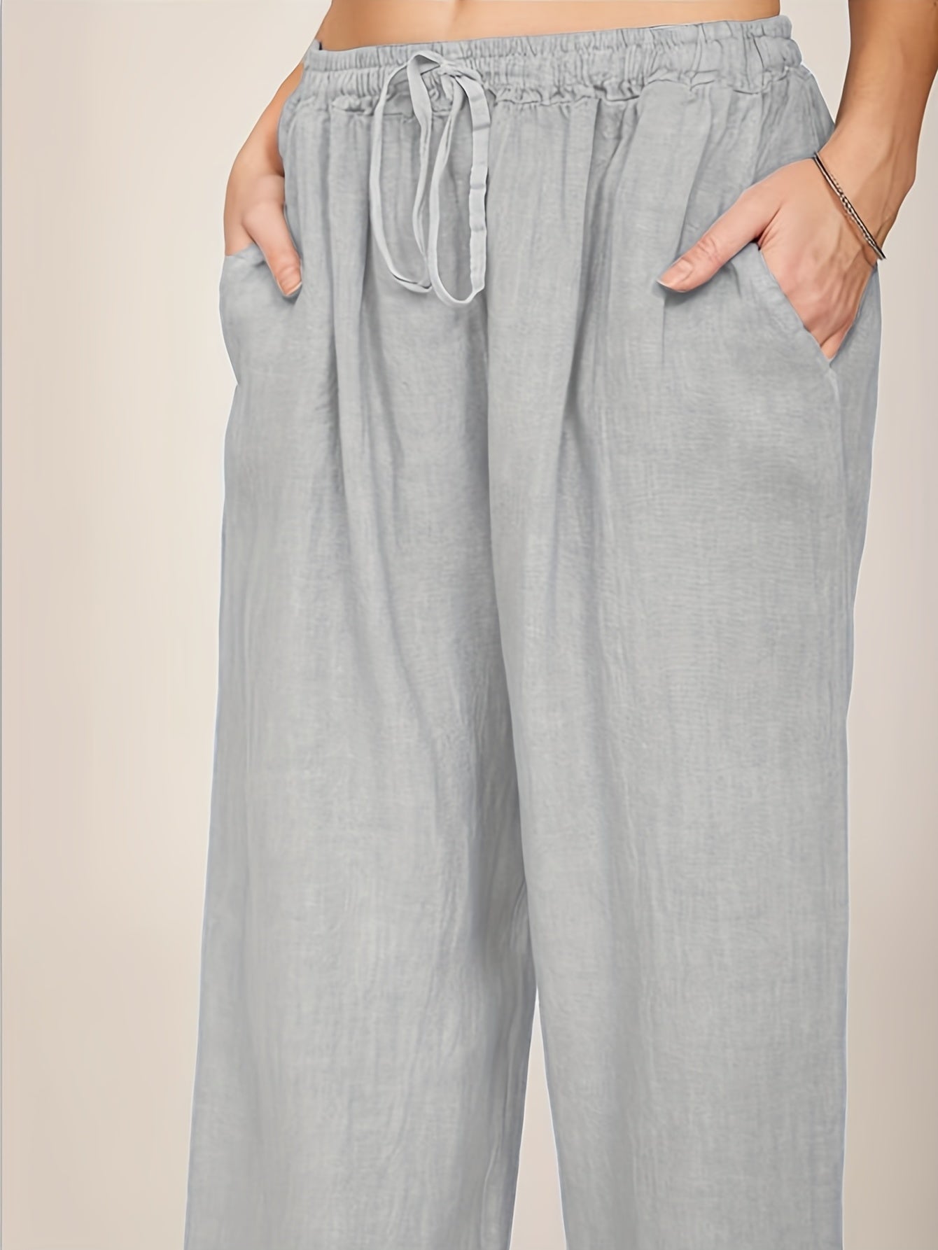 Drawstring Wide Leg Pants, Solid Loose Palazzo Pants, Casual Every Day Pants, Women's Clothing