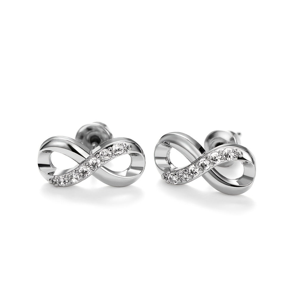 Lucky Cubic Zirconia Infinity shaped Stud Earrings Silver Plated Jewelry For Women 1Pair