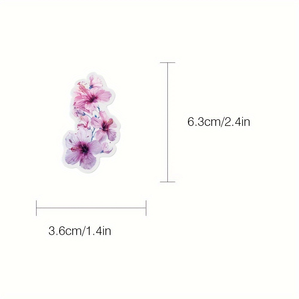 50pcs Transparent Flower Stickers, PET Plant Floral Decals for Scrapbooking, Journaling, DIY Crafts, Guitar, Notebook Decoration