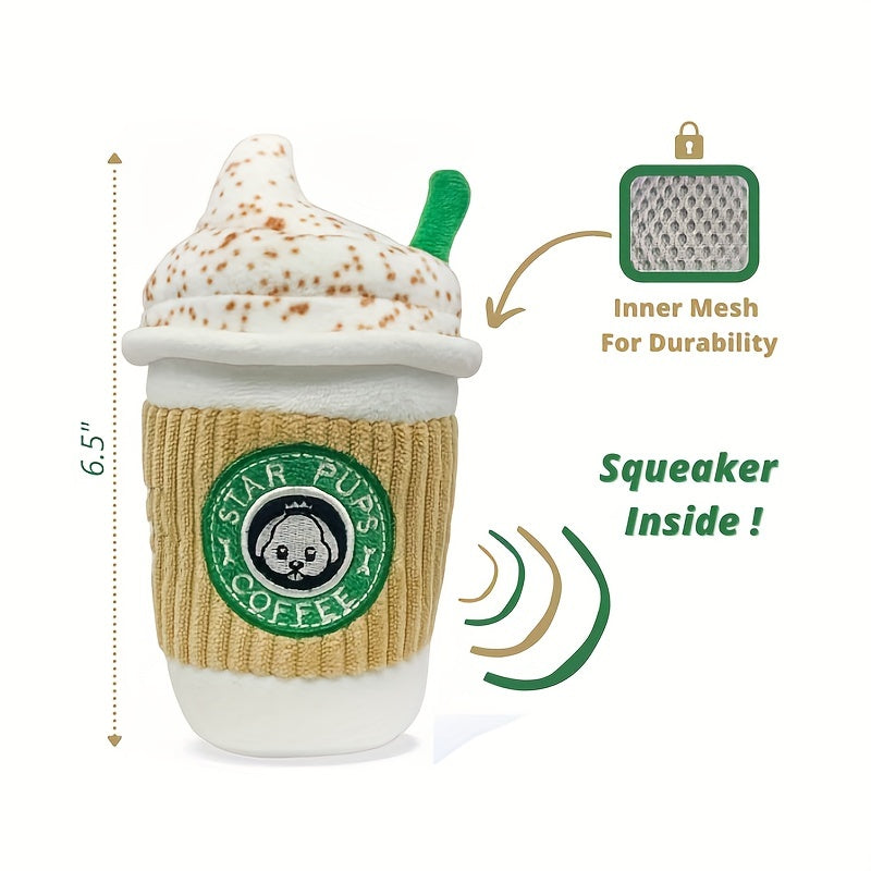1pc Squeaky Dog Toy -Latte Pattern, Plsuh, Durable For Relieving Boardem, Grinding Teeth