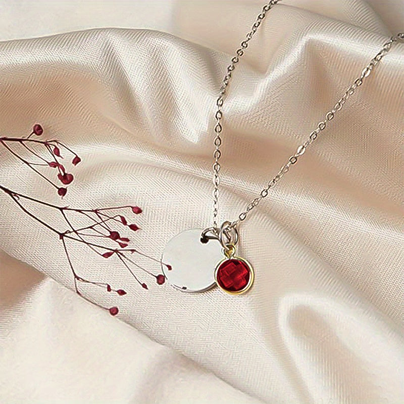 Birth Flower Engraved Necklace - Personalized Name Necklace with Birthstone and Customizable Record Time - Unique Mom Grandma Gift Idea with 12 Varieties of Birth Gemstones