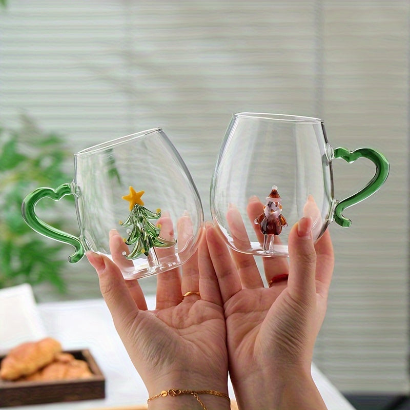 1pc Christmas Tree Glass Cup, Christmas Snowman Cartoon Character Creative Lover Cup, High Borosilicate Glass Cup 3D Shaped Glass Cup Three-dimensional High-looking Valentine'S Day Glass Cup, Lover'S Day Love Milk Juice Glass