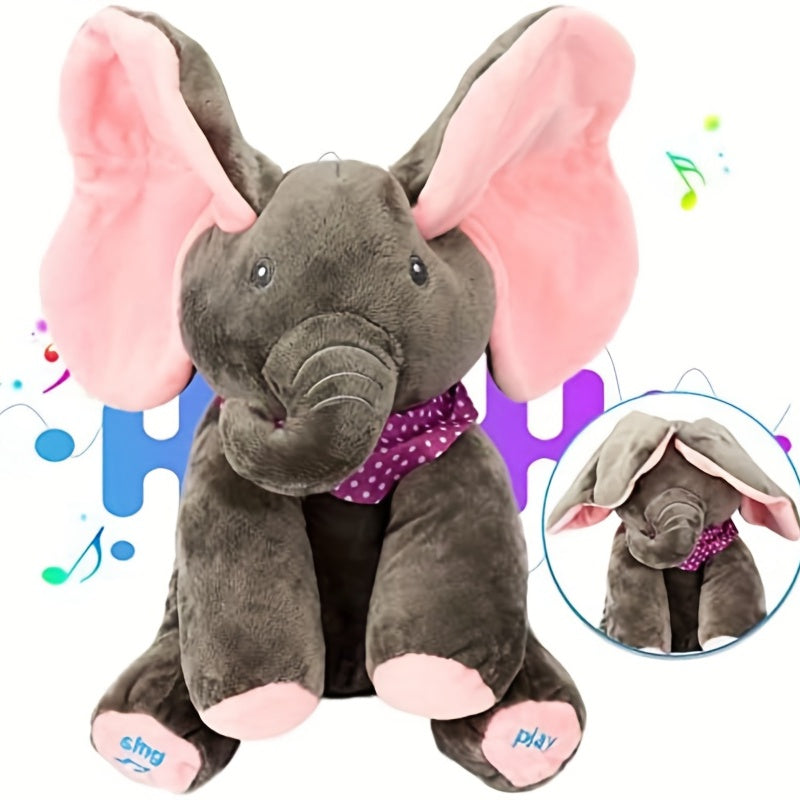 Hide-And-Seek Elephant Plush Toy, Baby Girl Hide-And-Seek Game Toy Singing Interactive Musical Toys, a Good Gift for Girls Over 6 Years Old Activity Ear Hide-And-Seek Bear Doll