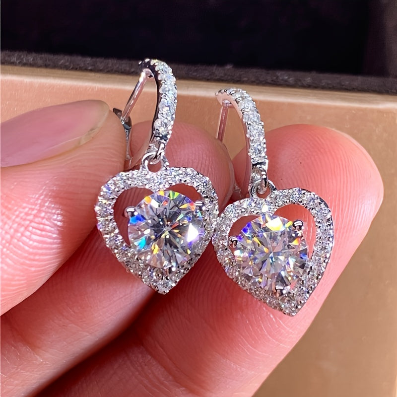 Hollow Heart-Shaped Zirconia Hoop Drop Earrings Delicate Jewelry For Women Girls Gift 1Pair