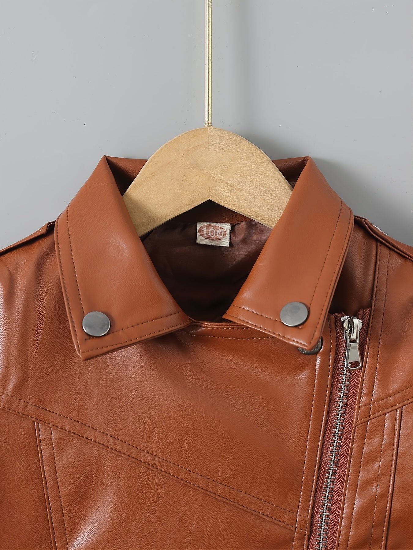 Children's Lapel PU Leather Jacket Zipper Coat Top For Girls And Boys Kids Clothes
