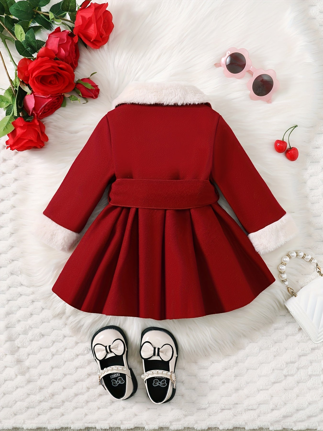 Fashionable And Versatile Coat for Baby Girls in Autumn And Winter, a Perfect Mother'S Day Gift. Adorable Plush Coat with a Bow And Collar, Designed for a Sweet Princess Look. Soft And Comfortable Outerwear to Keep Baby Warm