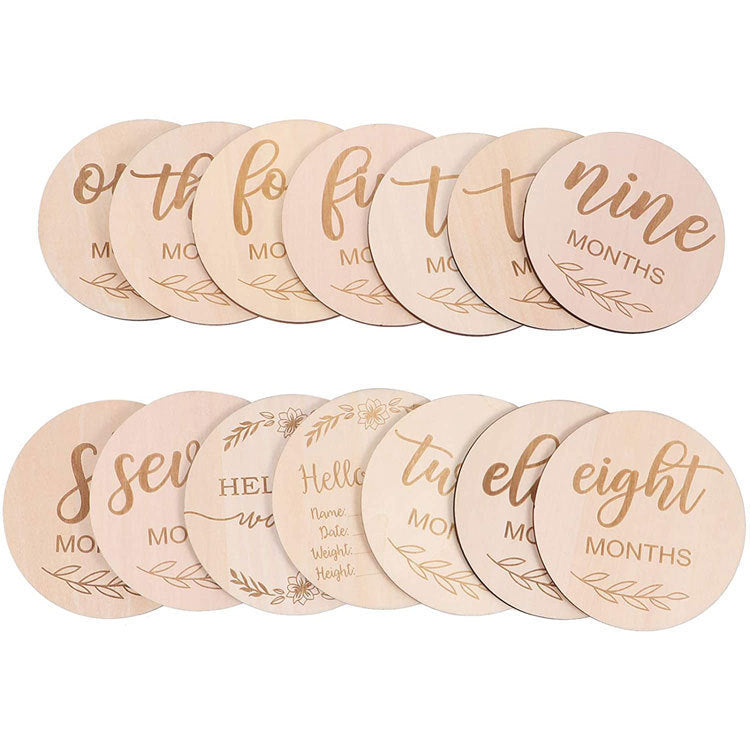 14pcs Wooden Baby Monthly Milestone Cards - Document Your Little One's Growth With Light Wood Photo Discs, Halloween, Thanksgiving And Christmas Gift