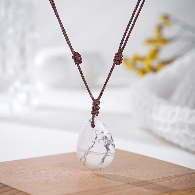 Natural Stone Hand-woven Drop Pendant Necklace