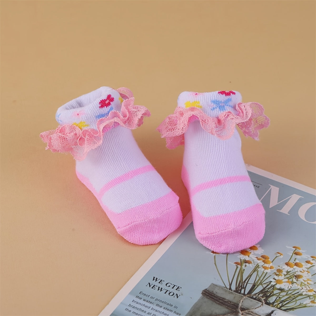 6 Pairs Multicolor Ruffle Socks | Princess Dress Little Girl Big Ruffle Socks for Newborn/Baby/Toddler/Little Girl, Polyester, All-Season, Knit Fabric