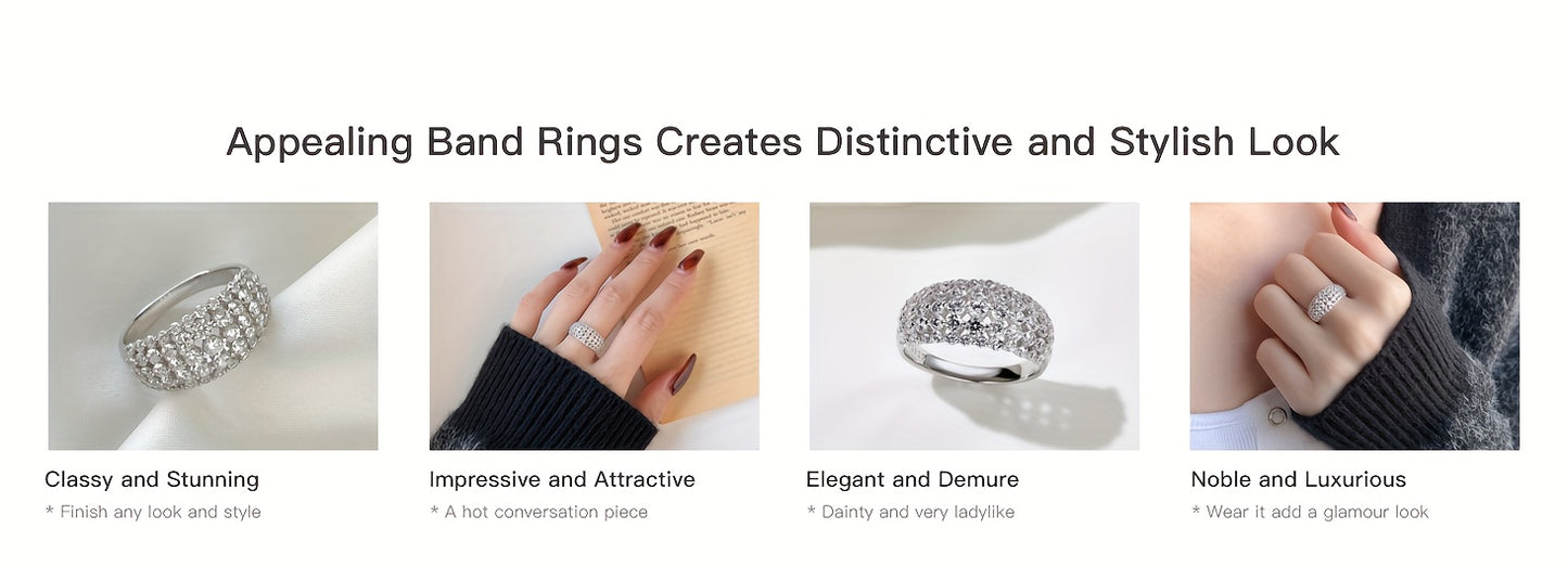 S925 Sterling Silvery Wide Version Ladies Ring Curved Diamond-studded Synthetic Zirconia Ring Ladies Stylish Design High Quality Ring Bead Jewelry Lovers Day Mothers Day Ramadan Eid al-Fitr Holiday Gift gift box