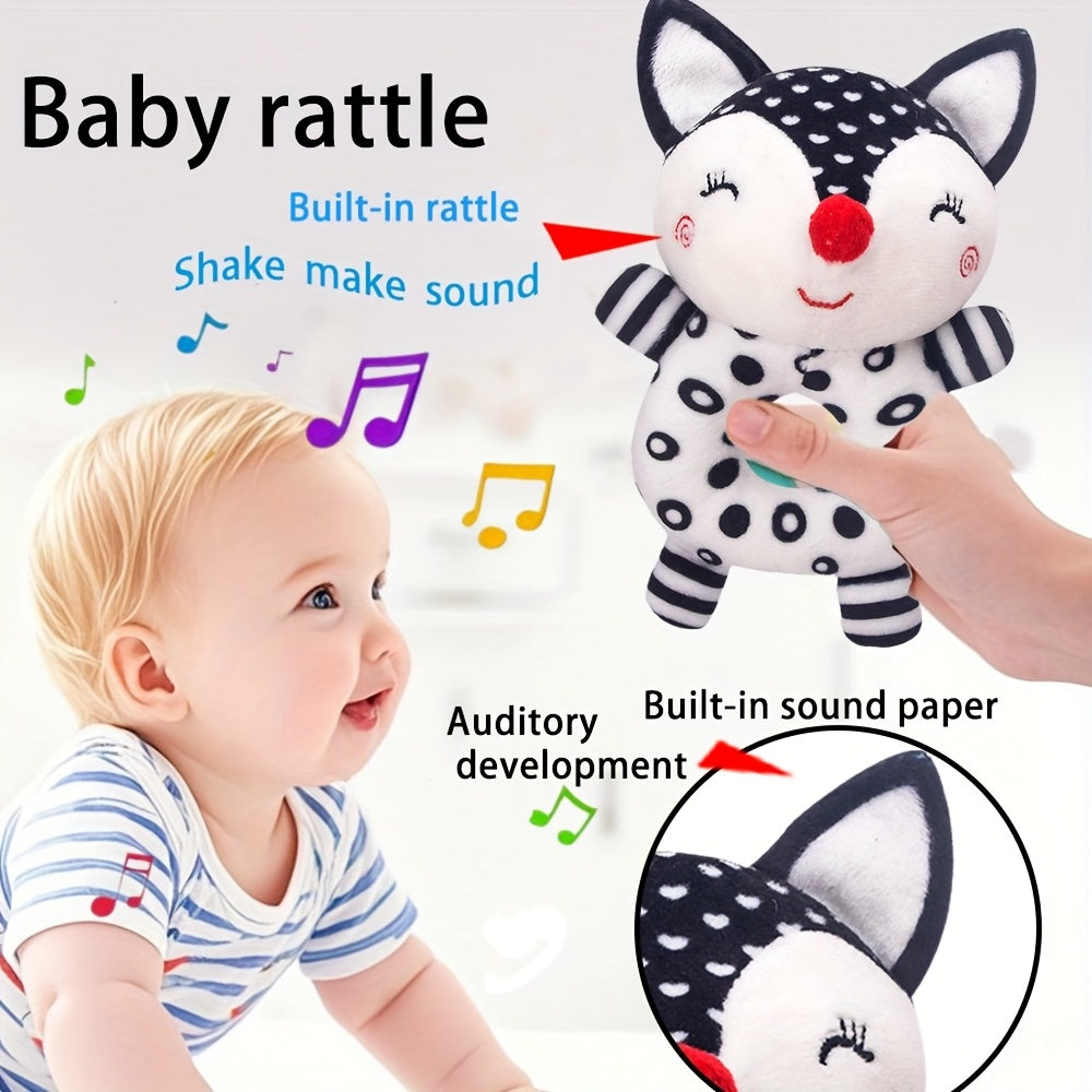 [Gift Ready, Baby Rattle] Black and White Baby Rattle Toy | Soft Texture, Polyester Fiber, Colorful Yarn Ball, Hand Grip Stick, Perfect Gift for Youngsters