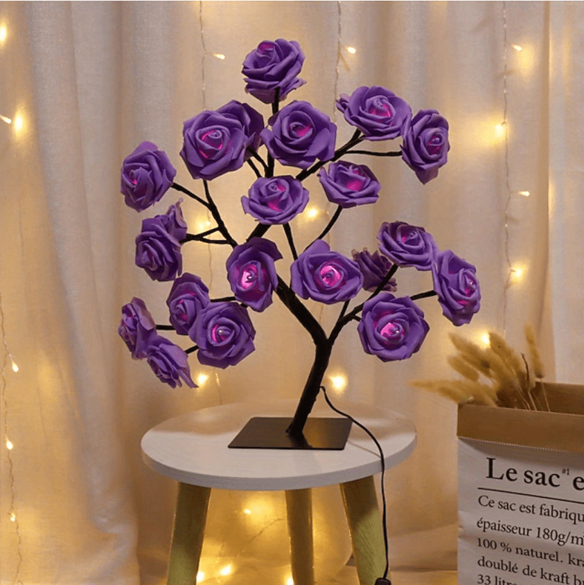 1pc LED Rose Flower Table Lamp, Valentine Tree Fairy Lights 24LED Rose Flower Tree Lights Valentine's Day USB Table Lamp Fairy Maple Leaf Night Light Home Party Christmas Wedding Bedroom Decoration Gift