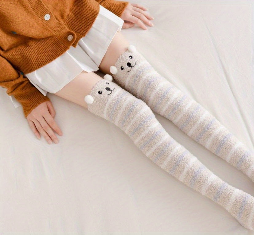1-Pair Women's Winter Thermal Over-the-Knee (OTK) Floor Socks - Cozy Coral Sleeping Socks Suitable for Home, Bed, and Cold Weather - Warmth &