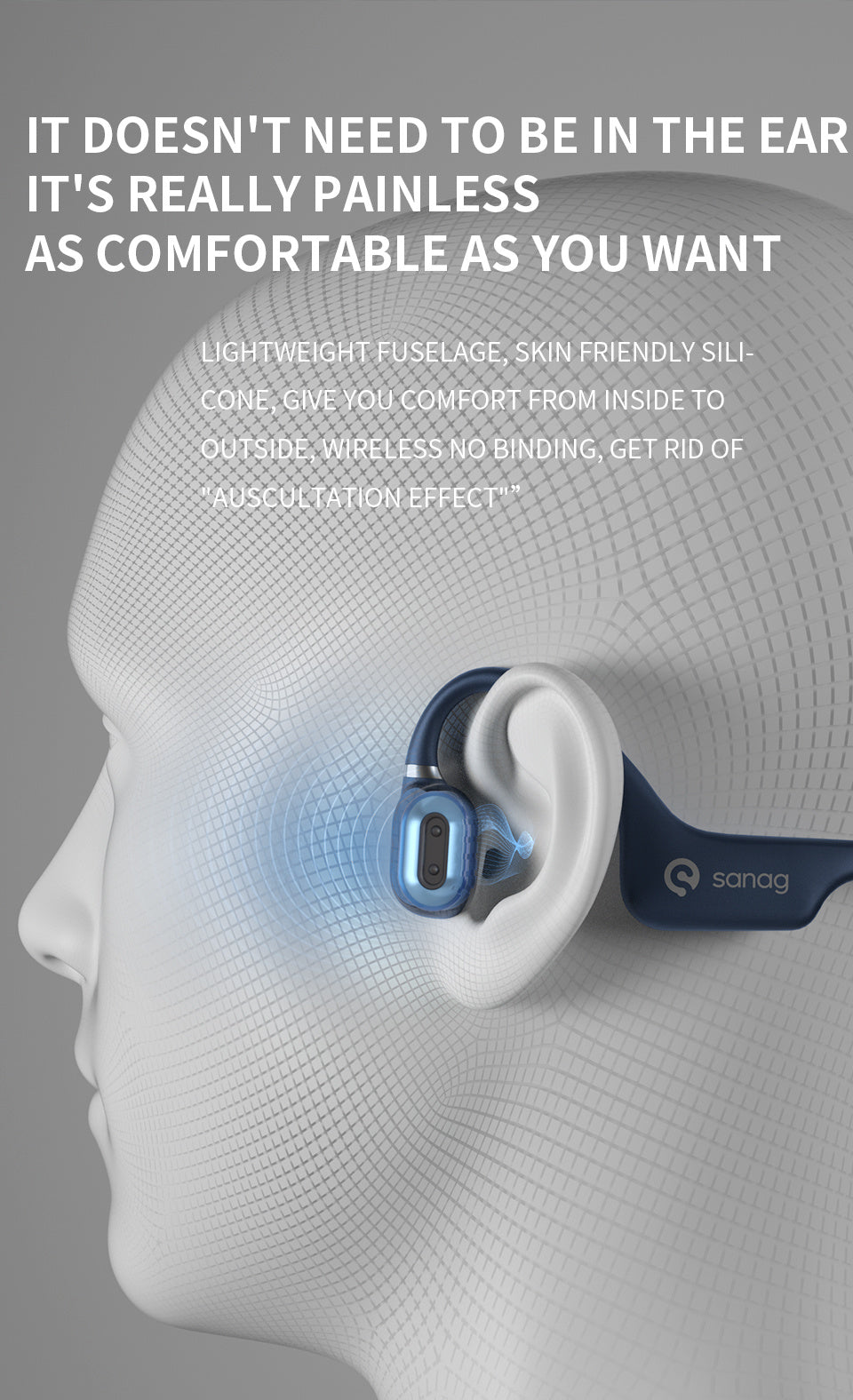 Sanag A5X True Bone Conduction Earphone Open Ear Wireless Sport Headphones High Quality Headset 3D Stereo Sound