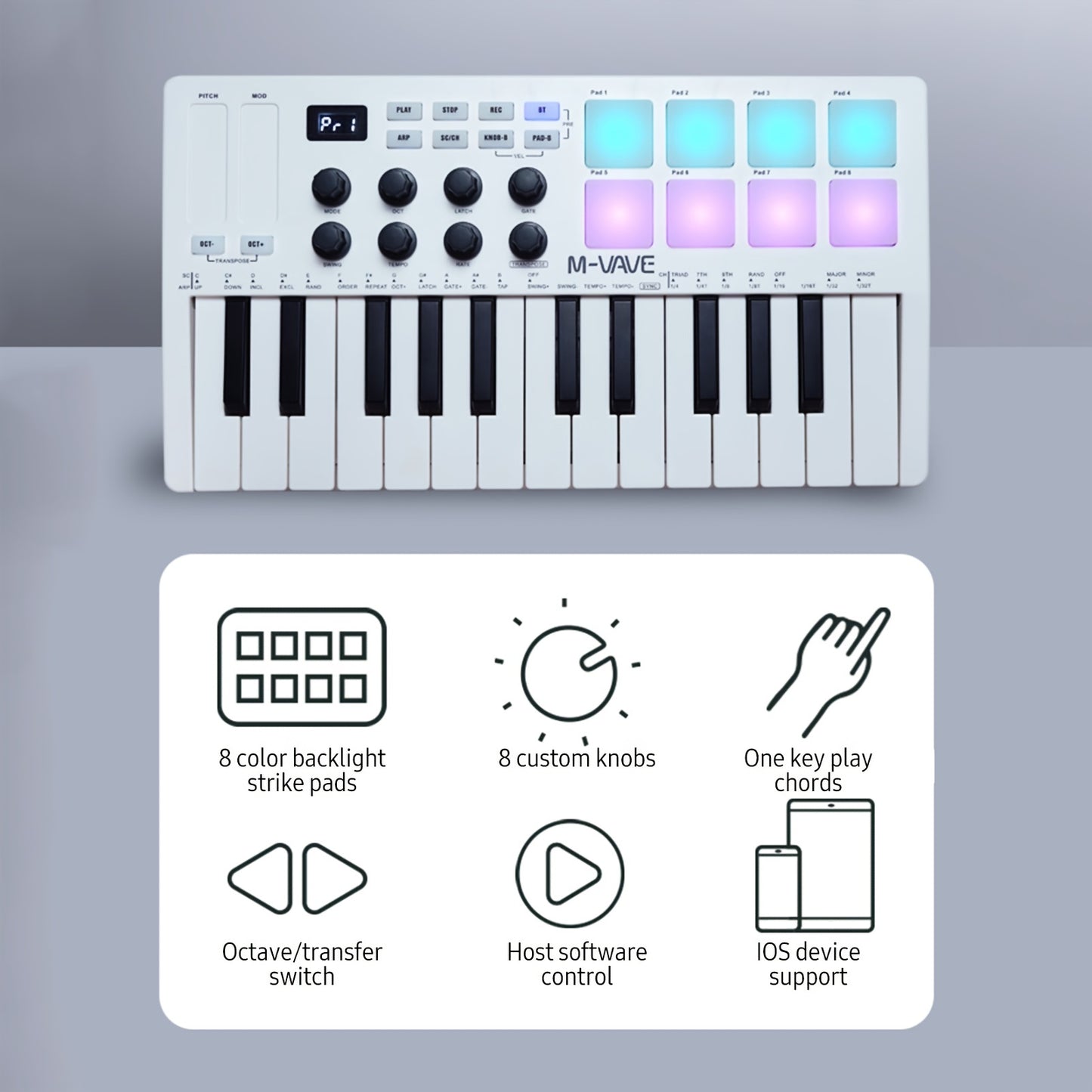 MIDI Master 25 - Portable Mini USB MIDI Controller with 25 Velocity Sensitive Keys, 8 RGB Backlit Pads, 8 Knobs, and Eid Al-Adha Mubarak Design