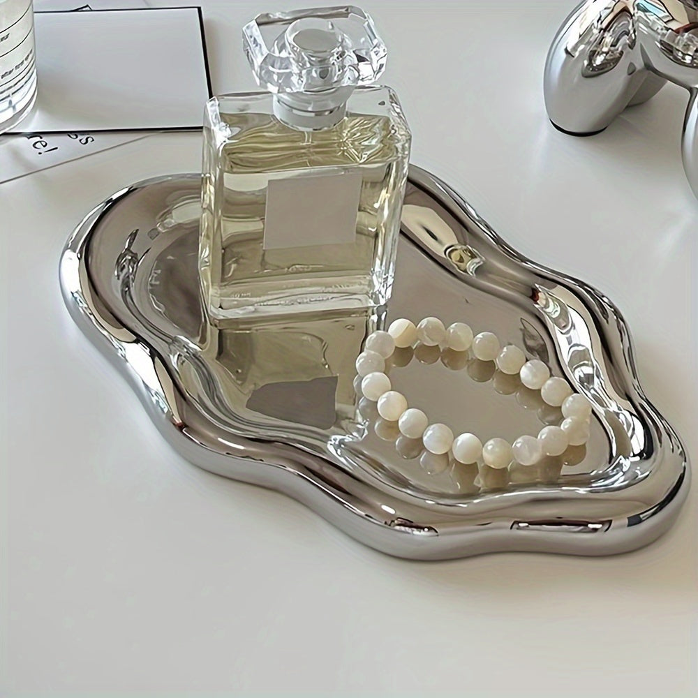 1pc Cloud Ceramic Tray - Sleek Single-Layer Design with Exquisite Light Luxury Finish, Spacious Jewelry Storage, Elegant Perfume Display, and Convenient Key Storage - Perfect for Home, Living Room, or Office Decor, Ideal Gift