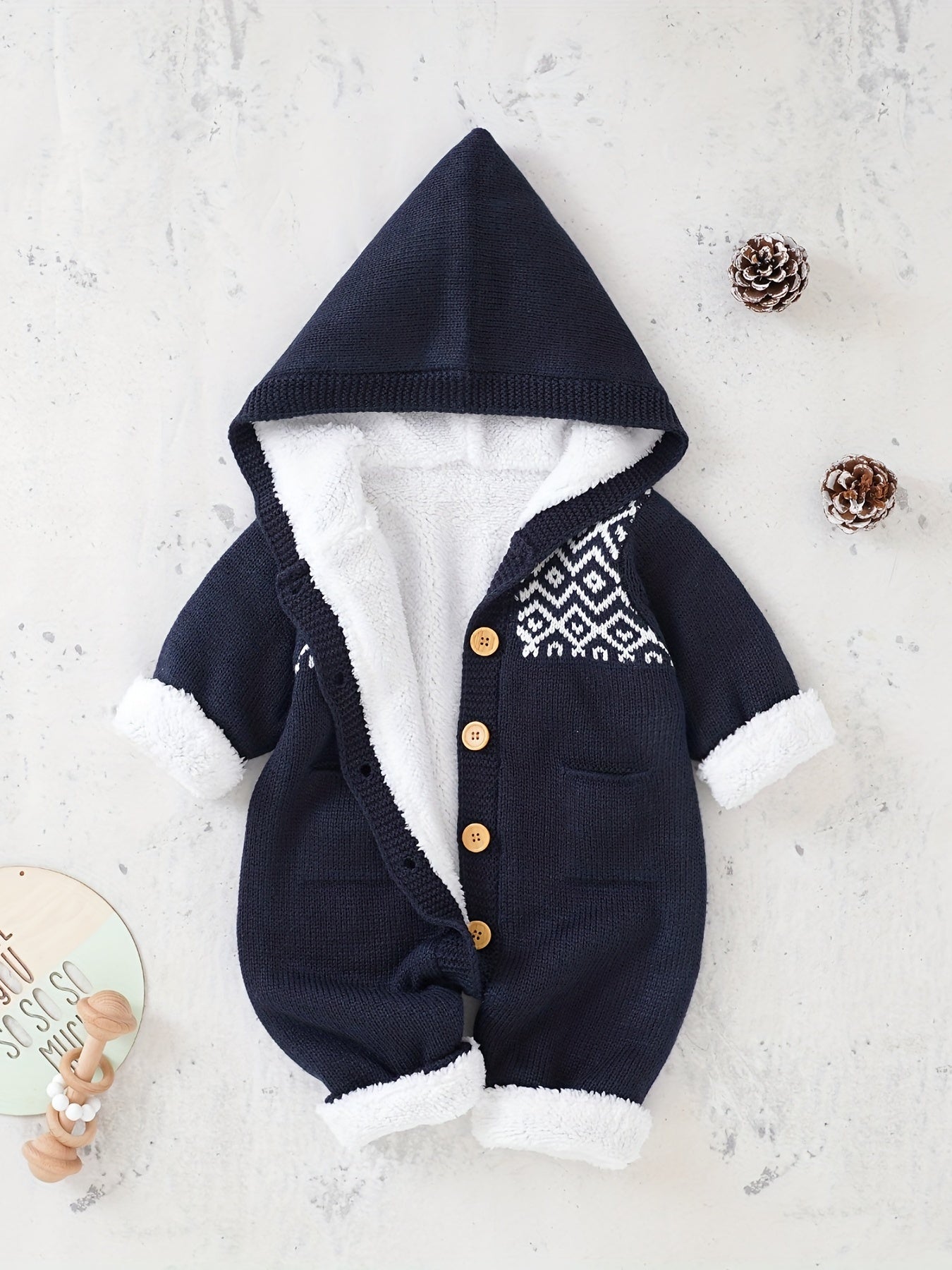 [Knit | Jumpsuit] Long Sleeve Hooded Newborn Boys And Girls Knitted Jumpsuit With Pants
