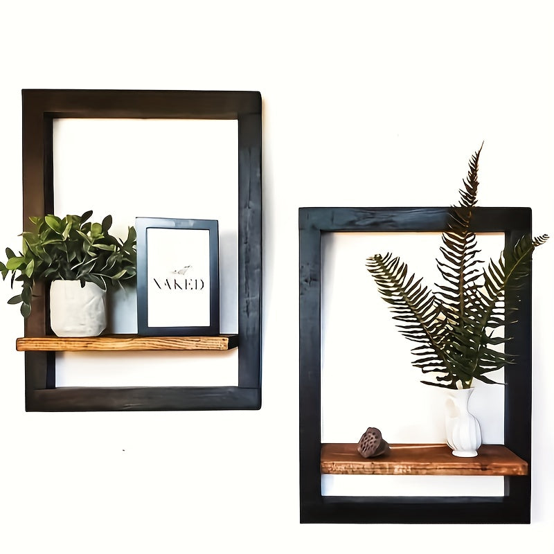 Black and Brown Wall Shelf, Wooden Square Wall Shelf, Photo Frame Display Rack, Candle Display Rack, Flower Display Rack, Photo Album Display Box, Potted Plant Display Rack, Used for Home Room, Living Room, Office Decoration