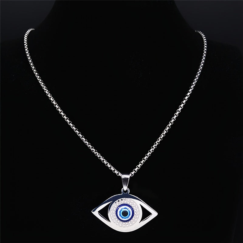 Hamsa Evil Blue Eye Necklace Stainless Steel Turkish Eye Necklace Greek Jewelry Ojo Turco Acero Inoxidable