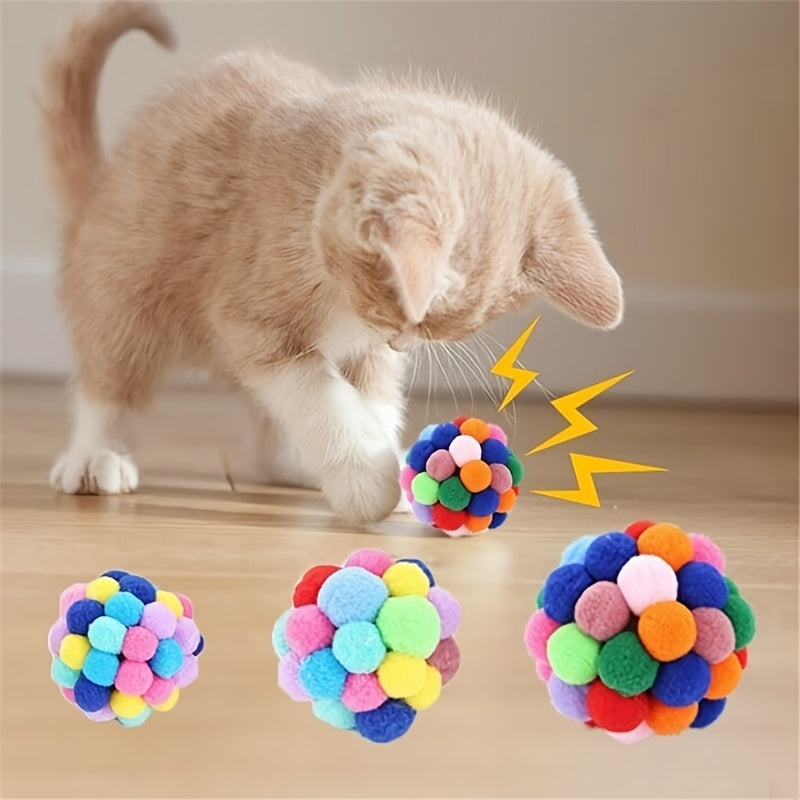 Brighten Up Your Cat's Day with Colorful Pom Pom Balls - High Quality Pet Toy!