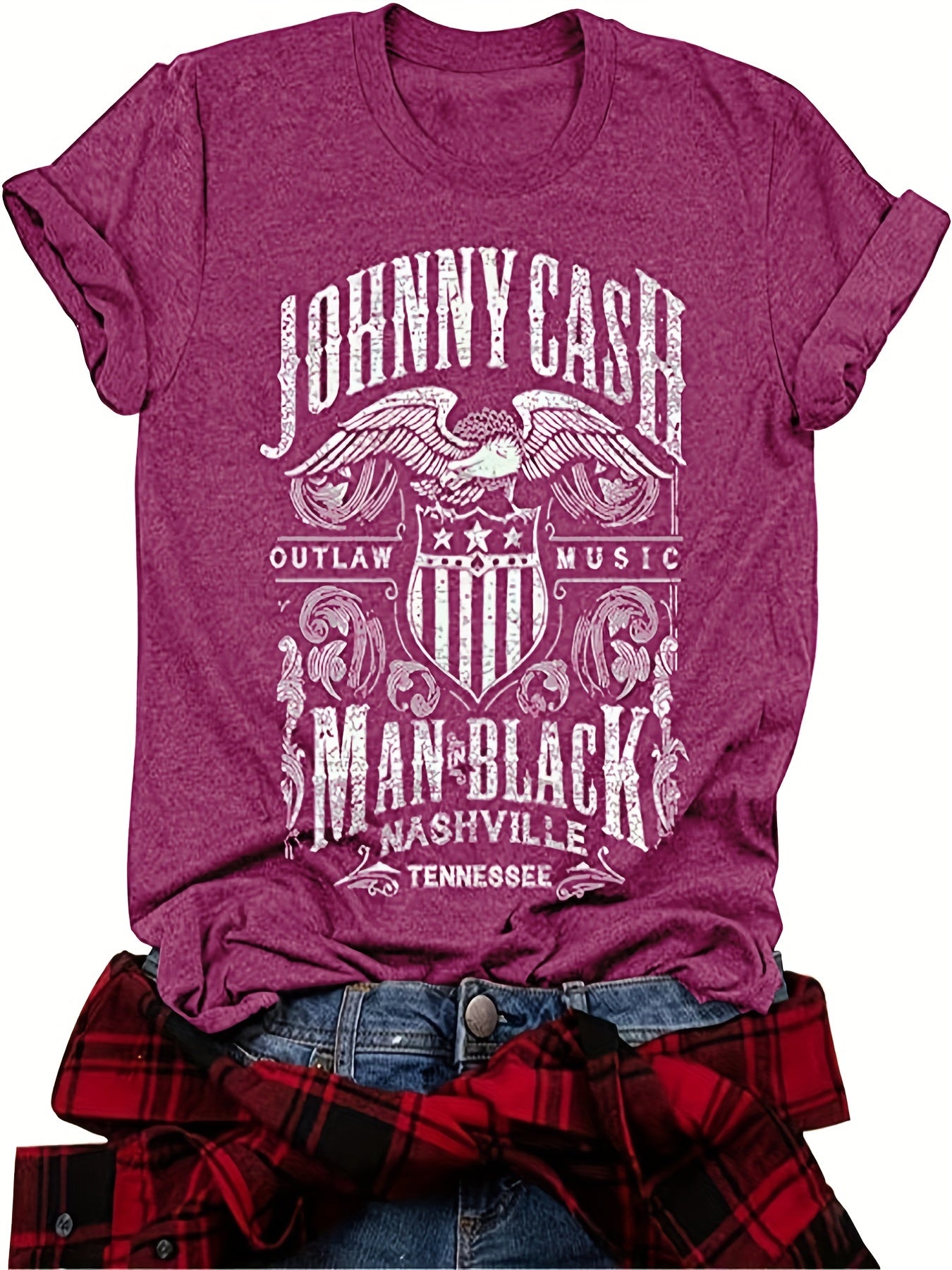 Vintage Country Music Festival Print T-Shirt, Retro Style Short Sleeve Crew Neck Casual Top For All Season, Women's Clothing