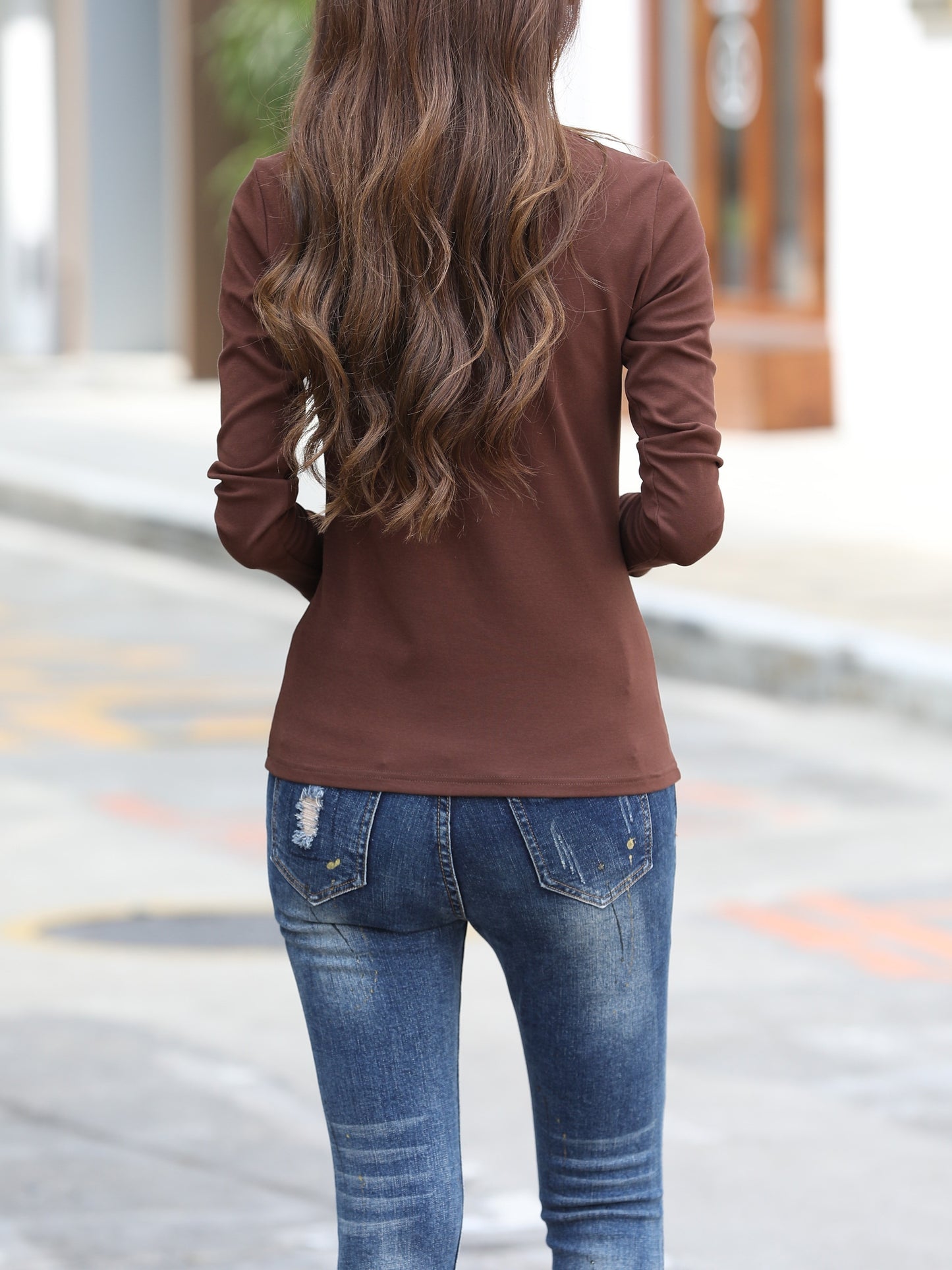 Women'S Elegant Crew Neck T-Shirt, 100% Polyester Knit Fabric, High Stretch Solid Color Top, Regular Length, 180gsm - Spring/Summer Fashion