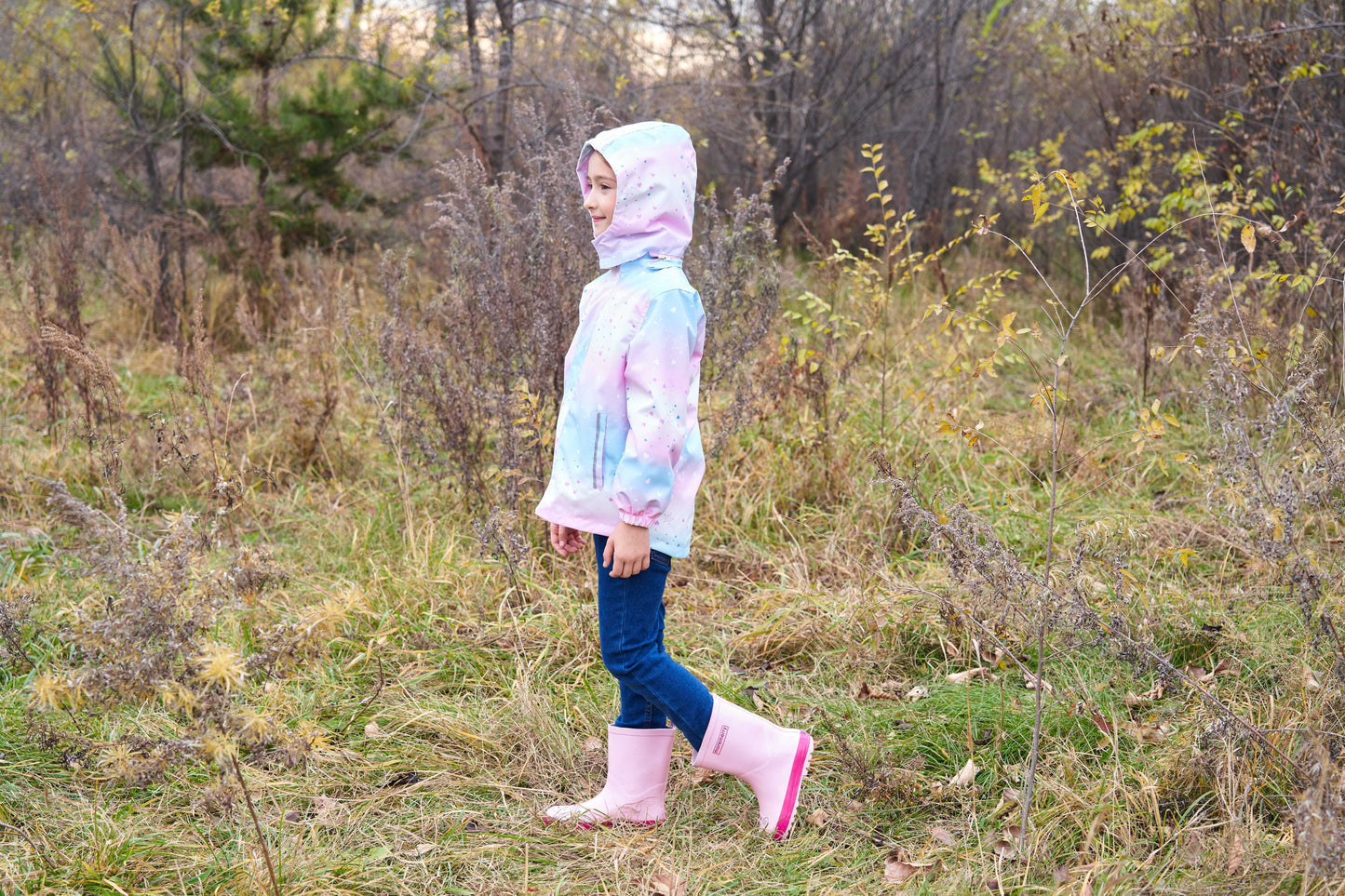 Girls' Gradient Color Hooded Jacket - Lightweight Windproof Winter Coat with Removable Hood, Zipper Closure & Animal Print Design for Casual Outings & Outdoor Play, Hooded Coat, Playful Design