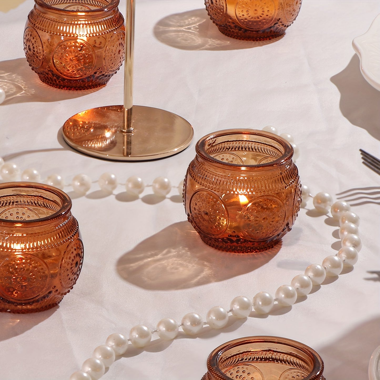 Glass Tea Light Candle Holders, Polished Finish, Flower Theme, Tabletop Mount, Versatile for Wedding, Shower, Party Decoration, Ideal for Christmas, Halloween, Easter, Thanksgiving, Valentine'S Day