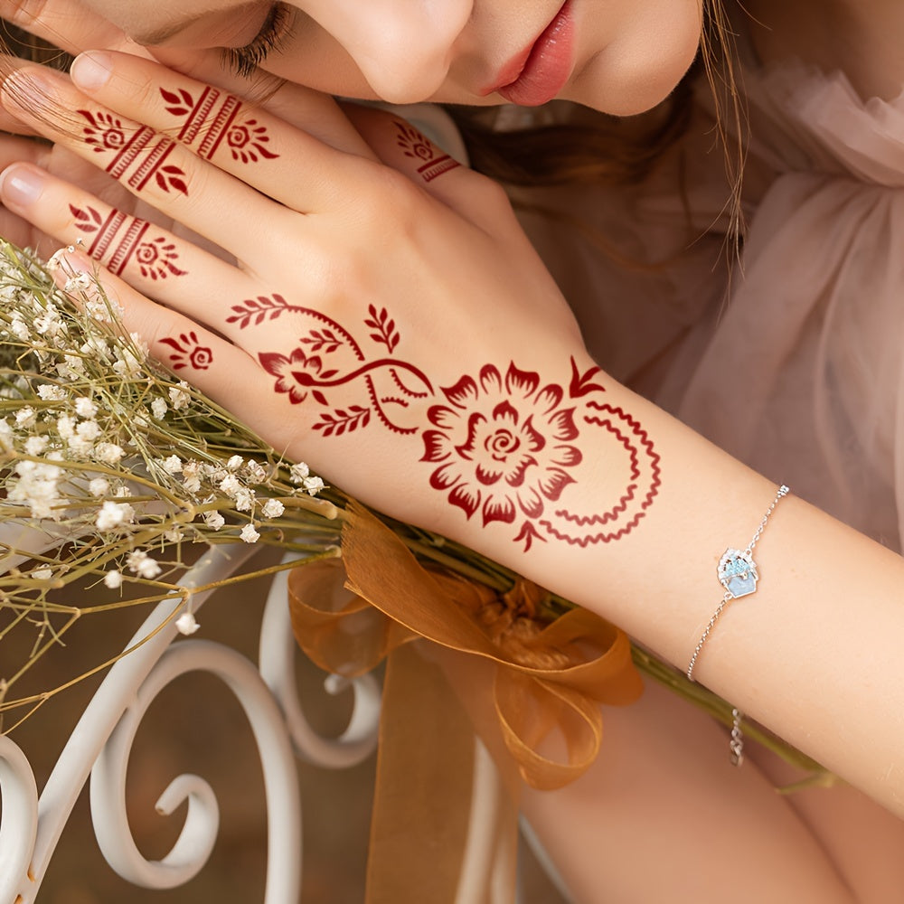 6 Sheets Good Quality Flower Pattern Henna Tattoo Stencil Stickers Color Painting Temporary Hand Tattoo Template Glitter Painting Hollow Stickers for Body Art Makeup Mehndi Designs