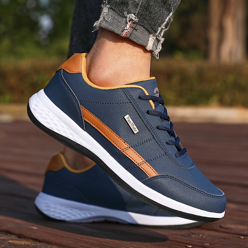 VanWeir Lightweight Men'S Shoes | Navy Blue/White, Lace-up sneakers with MD/TPR Sole, Breathable Fabric Lining for Outdoor, Hiking & Casual Wear