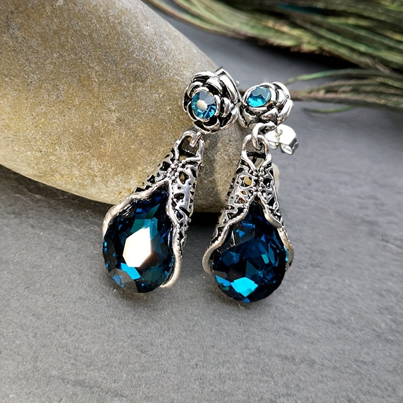 Rose Flower Water Drop Earrings, Fashion Vintage Earrings For Men