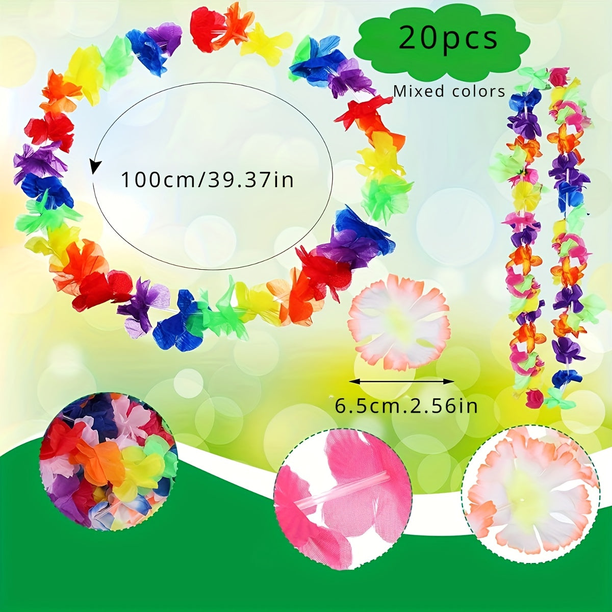 20pcs, Hawaiian Necklace Tropical Luau Flower Lei Headbands - Party Favors, Wedding Decorations, Beach Birthday Supplies, Halloween Decorations, Christmas Decorations