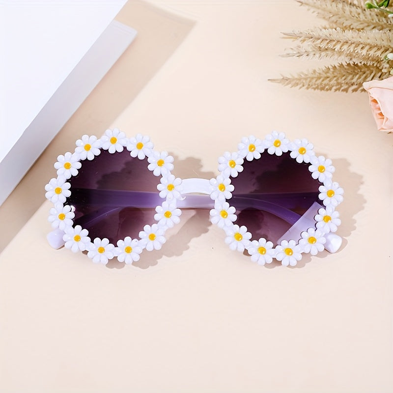 Trendy Cute Fresh Charming Daisy Flower Round Fashion Glasses, For Boys Girls Outdoor Sports Party Vacation Travel Supply Photo Prop