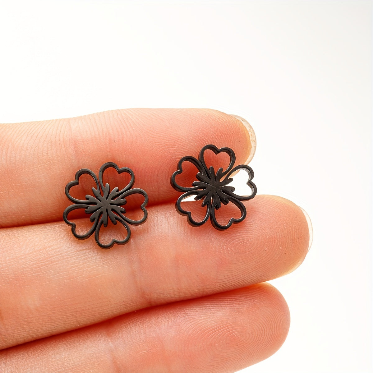 1 Pair Plum Blossom Stainless Steel Stud Earrings, Lucky Flower Earrings Jewelry Birthday Gift For Men Women