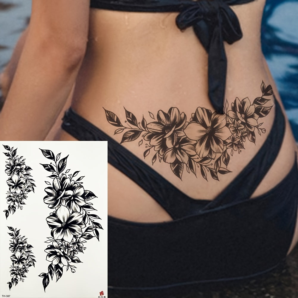 1pc Women's Temporary Tattoo - Floral Design, Paper Material - Party Style | Waterproof Body Art | Elegant Flower Design