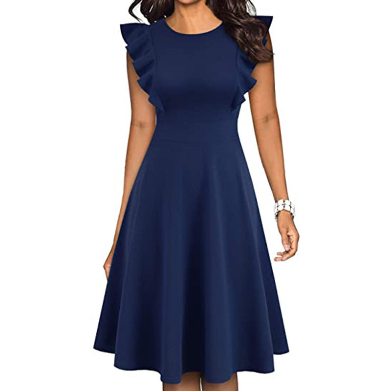 Women's Ruffle Sleeve Slim-fit Printed Dress